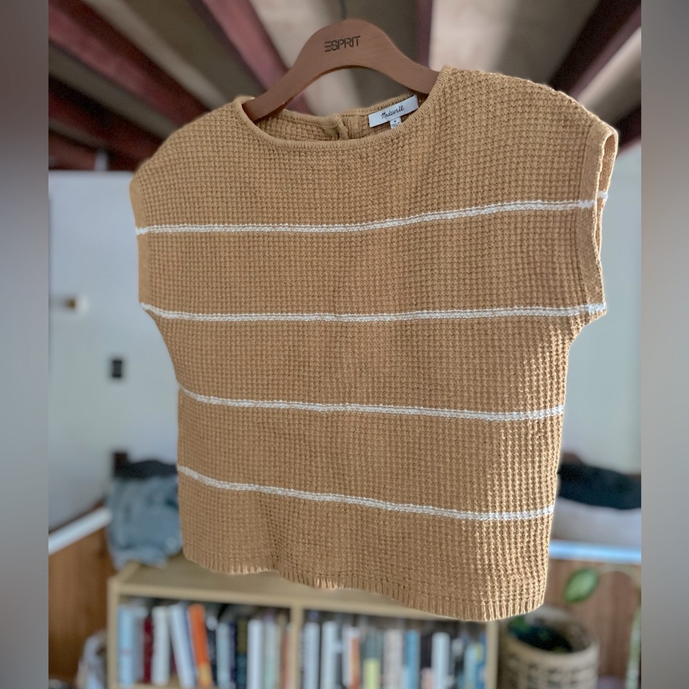 Madewell 100% Cotton Tan/White Knit Sweater